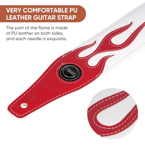 YUEKO Personality Leather Red Flame Series Guitar Strap Strap For Guitar Bass Guitar Accessories (A5-Red Flame White) - Image 2