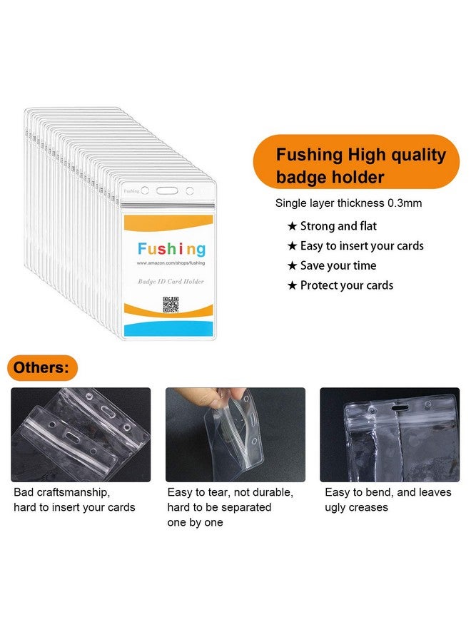 Fushing 100Pcs Clear Plastic Vertical Name Tags Badge Id Card Holders And 100Pcs Metal Badge Clips With Clear Pvc Straps - Image 3
