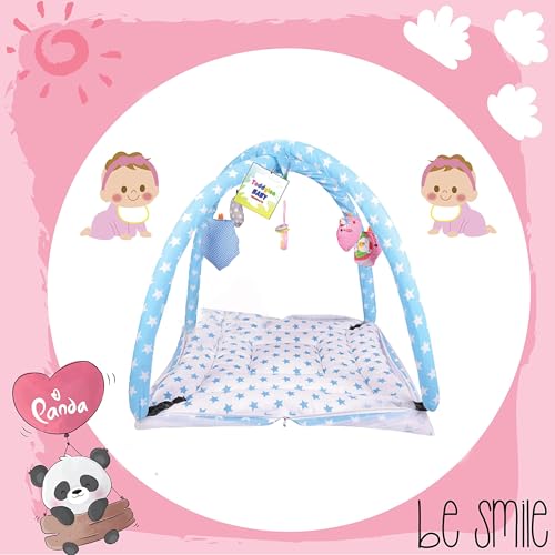 Toddylon Baby Play Gym New Born Baby Bedding|Mat with Hanging Toys|Mattress with Mosquito Net|Cotton Playing Mat|Playmats & Floor Gyms (0-6 Months),1 Count,Blue - Image 4