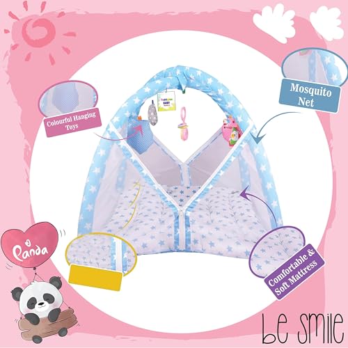 Toddylon Baby Play Gym New Born Baby Bedding|Mat with Hanging Toys|Mattress with Mosquito Net|Cotton Playing Mat|Playmats & Floor Gyms (0-6 Months),1 Count,Blue - Image 2
