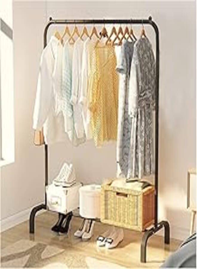 ADA® Heavy Duty Metal Clothes Stand | Multipurpose Cloth Hanging Garment Rack Coat Stand (Single Metal Rod Cloth Rail - Black)
