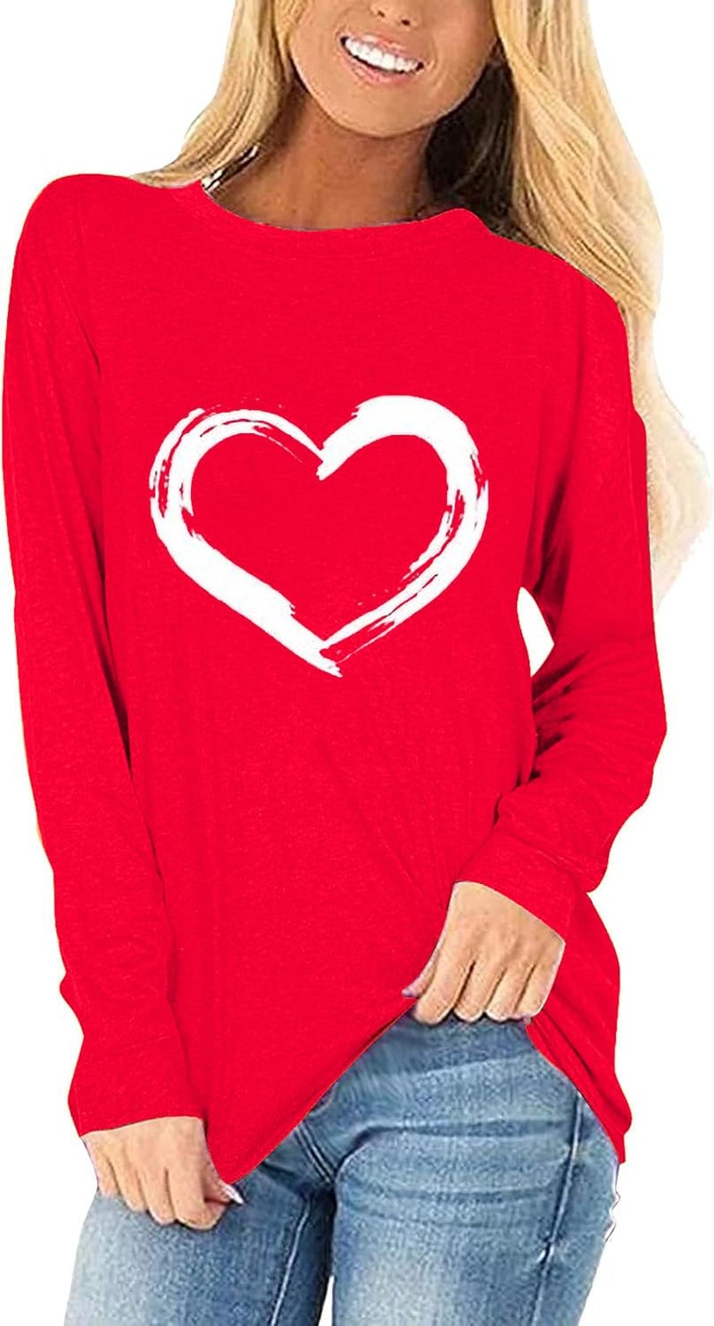 Womens Love Heart Raglans T-Shirts Casual Long Sleeve Valentine's Day Graphic Tees Tops(1012-Red 3,L)