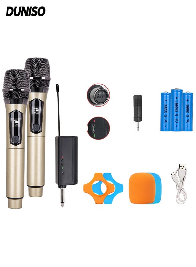 DUNISO Wireless Microphone Set,Universal Dual Portable Handheld Dynamic Karaoke Mic,Over 90 DB  Cordless Microphone with Rechargeable Receiver,Plug and Play,Shockproof and Durable,for Singing, Karaoke, Speech, Wedding, Church,160 ft Range - Image 1