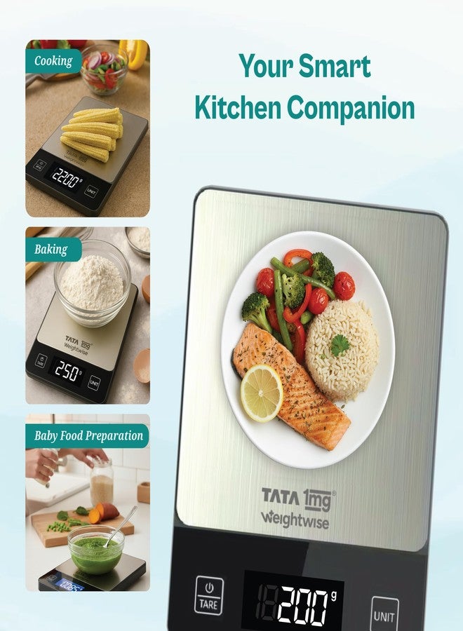 Tata 1mg Weightwise Kitchen Weighing Scale | 1g Precision | Stainless Steel | Max Capacity 5 kg | Auto Power-Off Feature | Ideal for Daily Diet Tracking, Portion Control and Weight Management Goals - Image 5