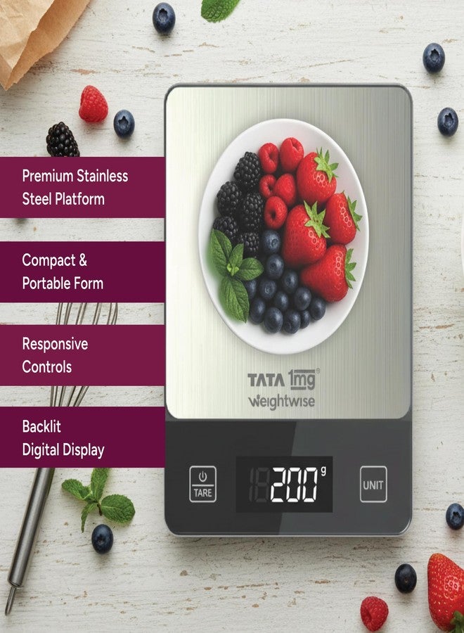 Tata 1mg Weightwise Kitchen Weighing Scale | 1g Precision | Stainless Steel | Max Capacity 5 kg | Auto Power-Off Feature | Ideal for Daily Diet Tracking, Portion Control and Weight Management Goals - Image 3