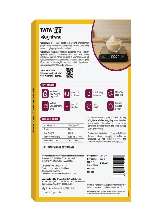 Tata 1mg Weightwise Kitchen Weighing Scale | 1g Precision | Stainless Steel | Max Capacity 5 kg | Auto Power-Off Feature | Ideal for Daily Diet Tracking, Portion Control and Weight Management Goals - Image 2