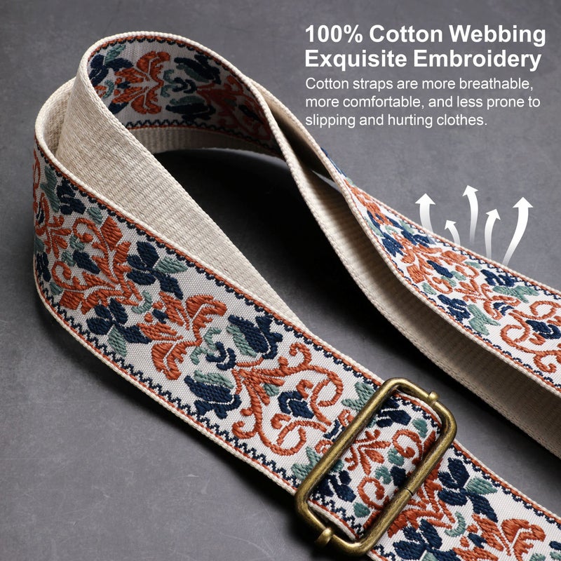 Nefelibata Purse Strap, 2"Cowhide Head Wide Shoulder Strap Adjustable Replacement,Retro Jacquard Embroidery Multi-pattern Crossbody Bag Straps for Handbag,Crossbody Bags,Shoulder Bags(Brown blue jacquard) - Image 4