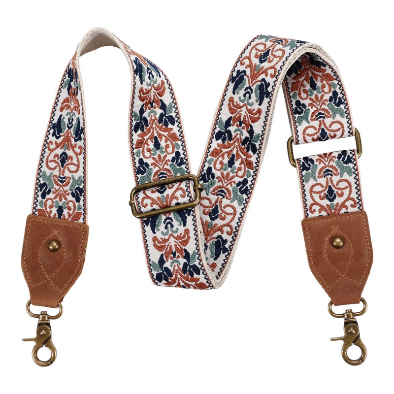 Nefelibata Purse Strap, 2"Cowhide Head Wide Shoulder Strap Adjustable Replacement,Retro Jacquard Embroidery Multi-pattern Crossbody Bag Straps for Handbag,Crossbody Bags,Shoulder Bags(Brown blue jacquard) - Image 1