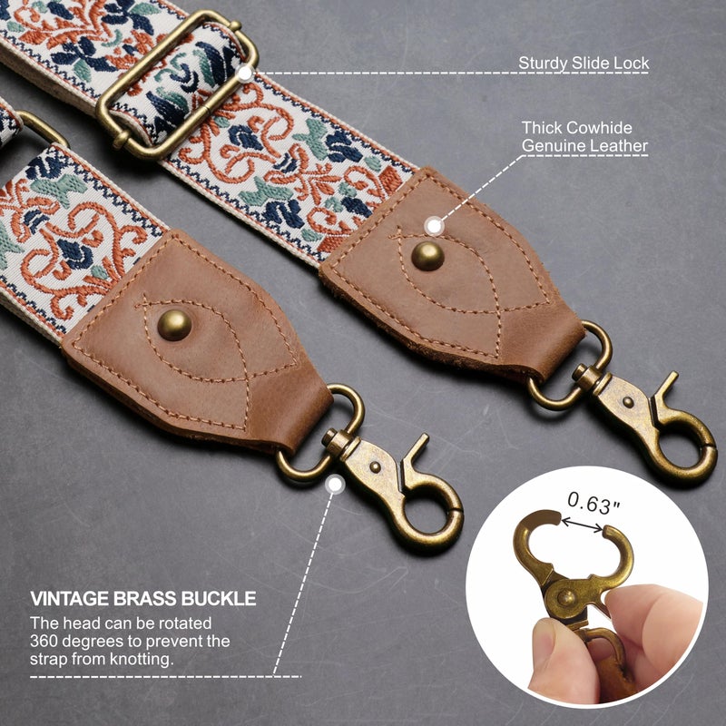 Nefelibata Purse Strap, 2"Cowhide Head Wide Shoulder Strap Adjustable Replacement,Retro Jacquard Embroidery Multi-pattern Crossbody Bag Straps for Handbag,Crossbody Bags,Shoulder Bags(Brown blue jacquard) - Image 3