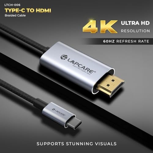 Lapcare Type C to 2.0 HDMI Cable, 4Kx2K@30Hz UHD Resolution, 1.5 Mtr, 5GBPS Transmission Speed, High-Speed, Male to Male, Compatible with TV, Laptop, Type-C Smartphone, Projector, etc - Image 2