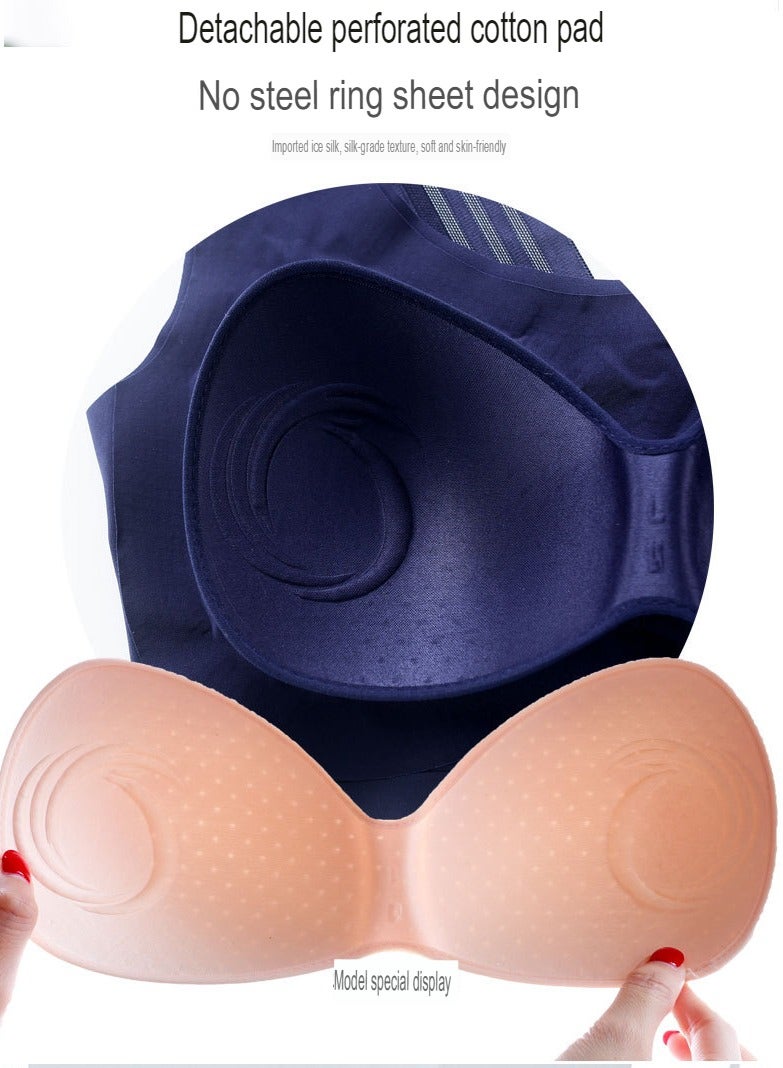 AROAQ Seamless Sports Bra, Comfortable Shockproof Push Up Bra, Anti Slip Highly Elastic Wireless Beauty Back Bra, Soft Quick Dry Sleeping Big Bra With Wide Shoulder Strap, (Size L, Blue) - Image 3
