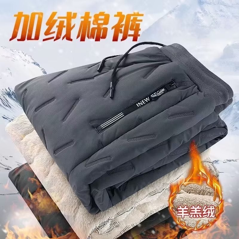 Fleece-Lined Thickened Pants For Men, Warm Winter Lamb Fleece Plush Cotton Pants, Casual Versatile Cotton Pants - Image 2