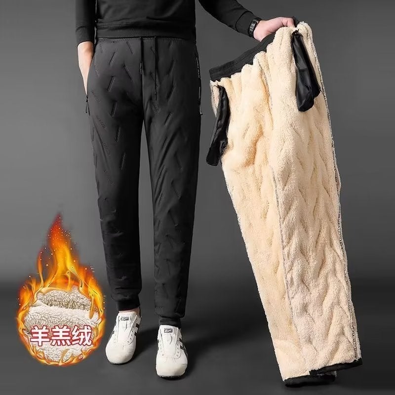 Fleece-Lined Thickened Pants For Men, Warm Winter Lamb Fleece Plush Cotton Pants, Casual Versatile Cotton Pants - Image 3