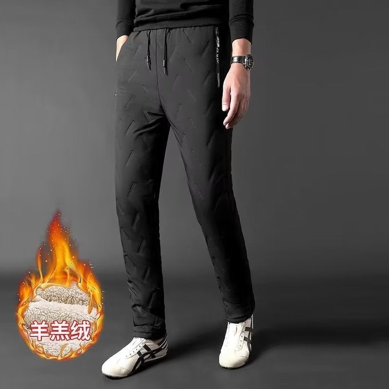 Fleece-Lined Thickened Pants For Men, Warm Winter Lamb Fleece Plush Cotton Pants, Casual Versatile Cotton Pants - Image 4