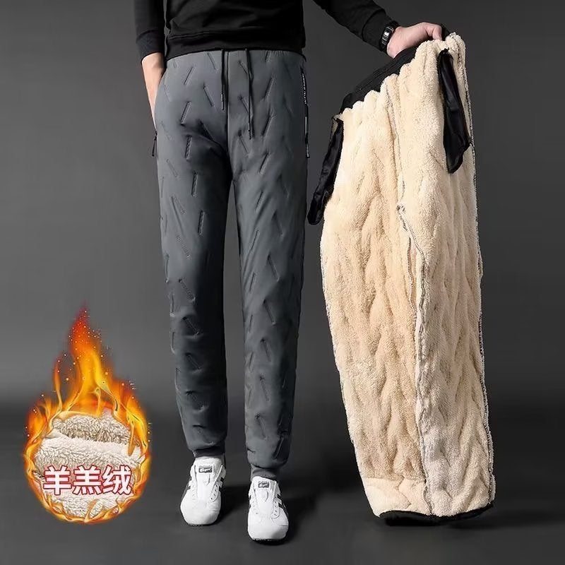 Fleece-Lined Thickened Pants For Men, Warm Winter Lamb Fleece Plush Cotton Pants, Casual Versatile Cotton Pants - Image 5