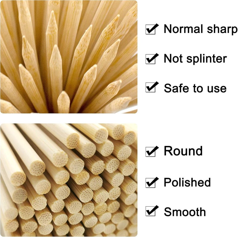 BLUETOP Natural Bamboo Skewers 12inch Φ=4mm Pack 200;Bamboo Sticks for Grilling, BBQ, Kabob,; Candy Sticks for Fruits, Candies, Chocolate Fountain, Appetizer, Plant Sticks for flower tomato growth - Image 2