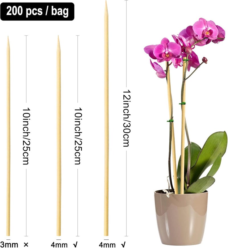 BLUETOP Natural Bamboo Skewers 12inch Φ=4mm Pack 200;Bamboo Sticks for Grilling, BBQ, Kabob,; Candy Sticks for Fruits, Candies, Chocolate Fountain, Appetizer, Plant Sticks for flower tomato growth - Image 3