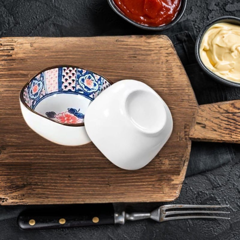 FS COOL FS COOL Sauce Bowl Set - Sauce Bowl, 4 Different Pattern Dipping Bowls, Colorful,Patterned Snack Bowl,Small Bowls for Soy Sauce, Ketchup, Condiments, Salad Dressing, Spices (Set of 4, Random Pattern)  - Image 4