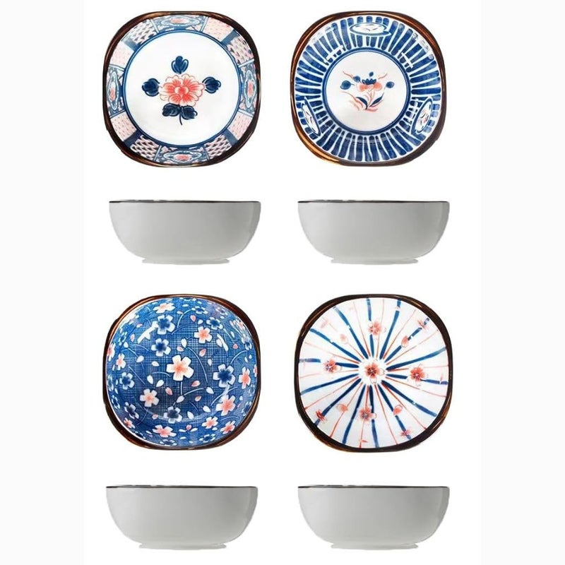 FS COOL FS COOL Sauce Bowl Set - Sauce Bowl, 4 Different Pattern Dipping Bowls, Colorful,Patterned Snack Bowl,Small Bowls for Soy Sauce, Ketchup, Condiments, Salad Dressing, Spices (Set of 4, Random Pattern)  - Image 1
