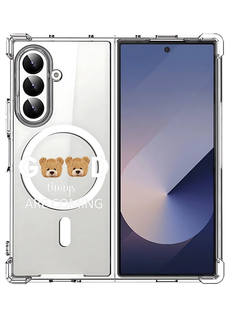 Theodor Magnetic Case for Samsung Galaxy Z Fold 7 Compatible with MagSafe Wireless Charging, Shockproof Phone Bumper Cover Good thingsa are coming - White - Image 1