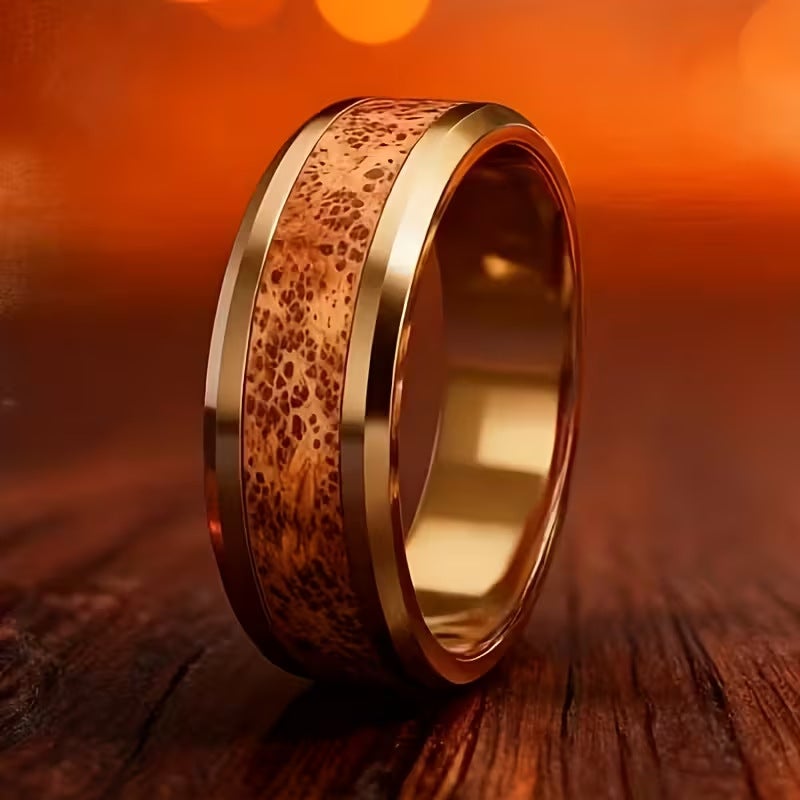 8mm Stainless Steel Ring with Floral Design - Gold Base, Multi-Color Options for Men & Women - Image 1