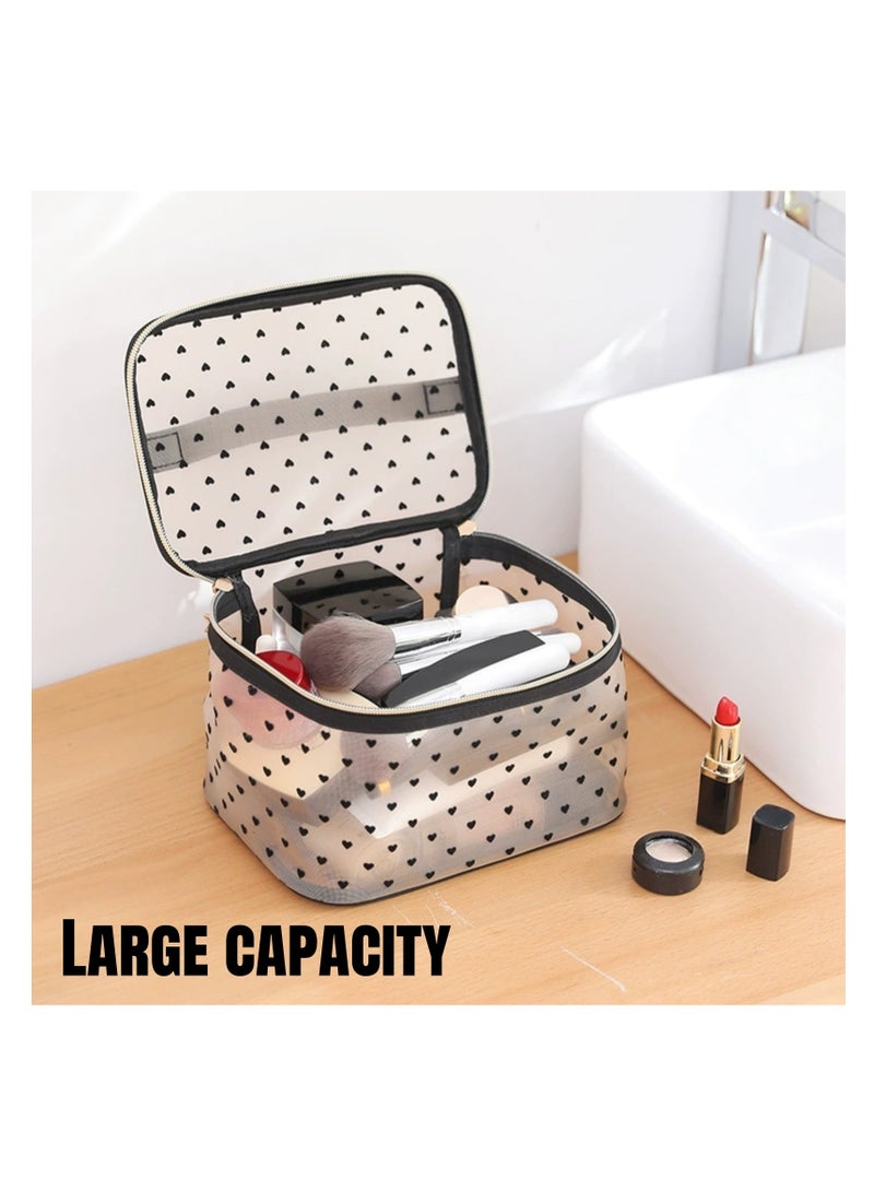 نوفولان مجموعة من 5 قطع من حقيبة مكياج شبكية، حقيبة مستحضرات تجميل شفافة للنساء والفتيات، حقيبة أدوات تجميل محمولة على شكل قلب، منظم مكياج للسفر بسعة كبيرة، 5 أحجام لتلبية احتياجات السفر المختلفة - Image 5