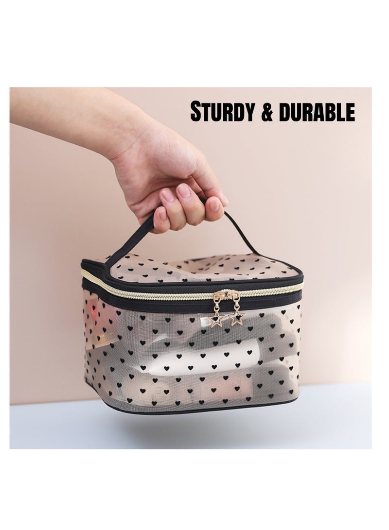 نوفولان مجموعة من 5 قطع من حقيبة مكياج شبكية، حقيبة مستحضرات تجميل شفافة للنساء والفتيات، حقيبة أدوات تجميل محمولة على شكل قلب، منظم مكياج للسفر بسعة كبيرة، 5 أحجام لتلبية احتياجات السفر المختلفة - Image 4