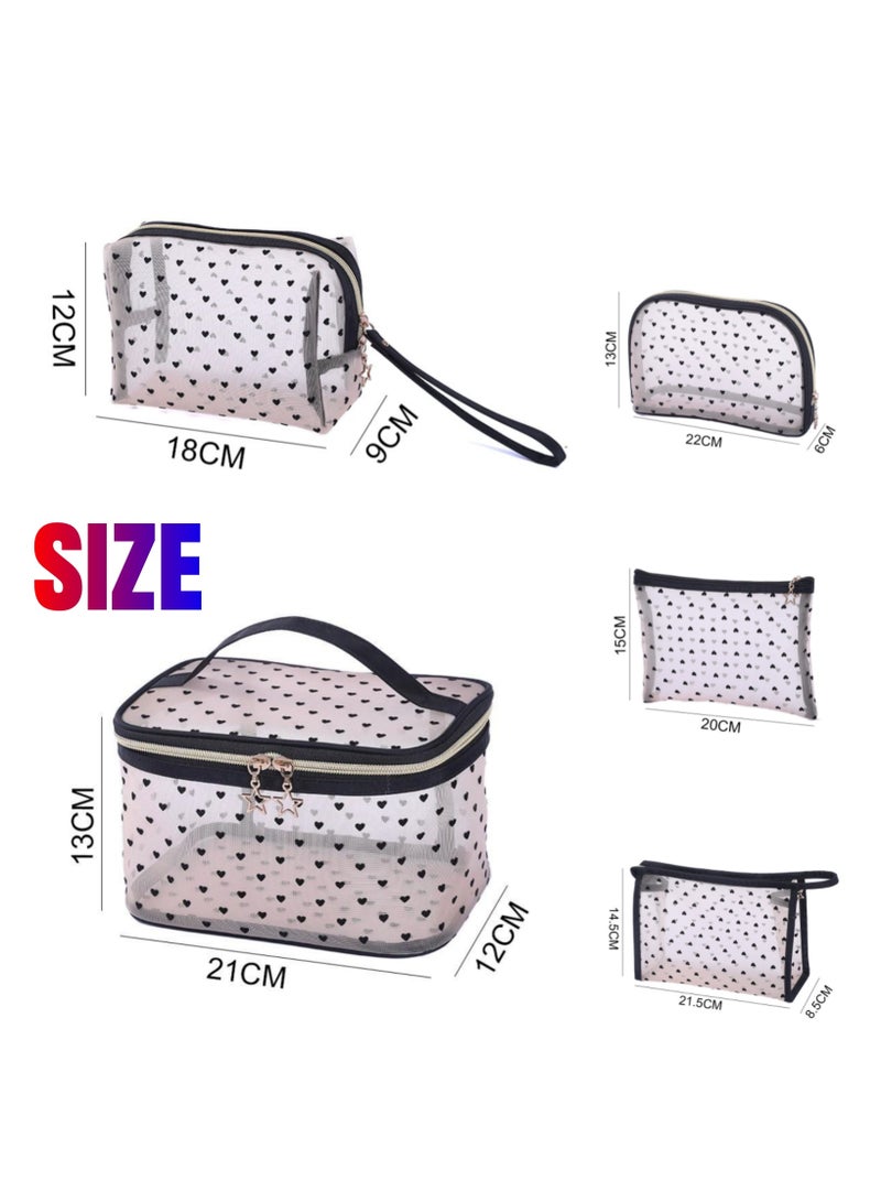 نوفولان مجموعة من 5 قطع من حقيبة مكياج شبكية، حقيبة مستحضرات تجميل شفافة للنساء والفتيات، حقيبة أدوات تجميل محمولة على شكل قلب، منظم مكياج للسفر بسعة كبيرة، 5 أحجام لتلبية احتياجات السفر المختلفة - Image 3