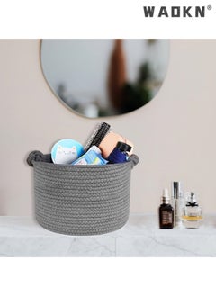 WAOKN Small Woven Basket, Cotton Rope Shelf Storage Basket, Small Round Easter Basket, Cute Baby Basket, Decorative Round Bin for Nursery Bedroom Bathroom, 9.4" x 9.4"x 7.1" Empty Gift Basket  - Image 4
