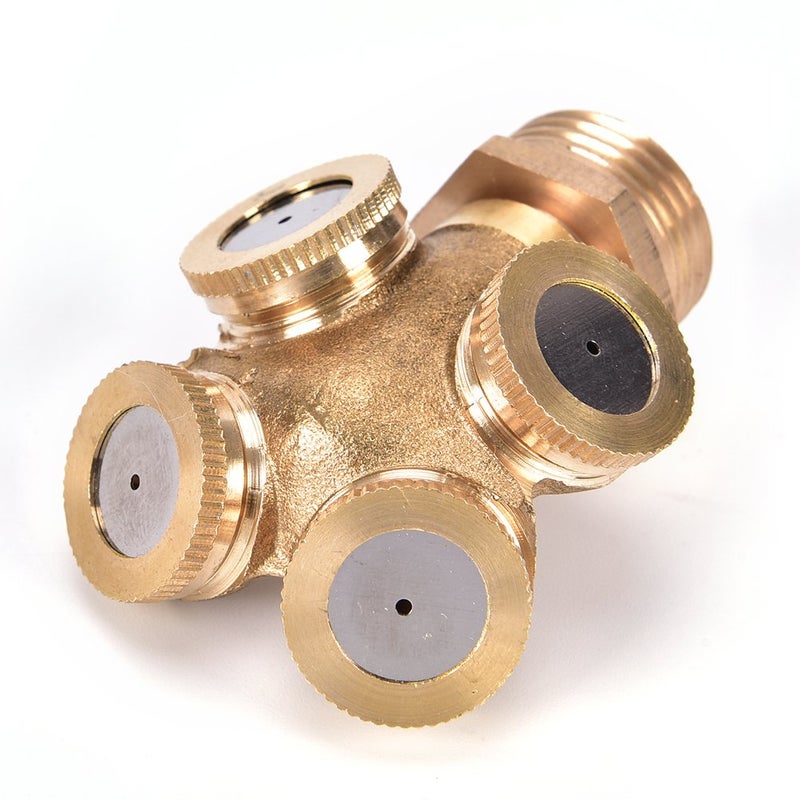 CoscosX 5 Pcs 4-Hole Brass Misting Nozzles High Pressure Atomizing Misting Sprayer Water Hose Nozzle for Greenhouse,Landscaping,Dust Control,Outdoor Cooling,0.06" Orifice (1.5 mm),DN15(1/2") Fitting Adapter - Image 2