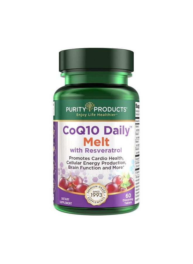 Purity Products CoQ10 Daily with Resveratrol Melt 100mg CoQ10-30mg Trans-Resveratrol - Vitamin A, D3, E, and B12 (as methylcobalamin) - 60 Fast Dissolving Tablets - Image 1