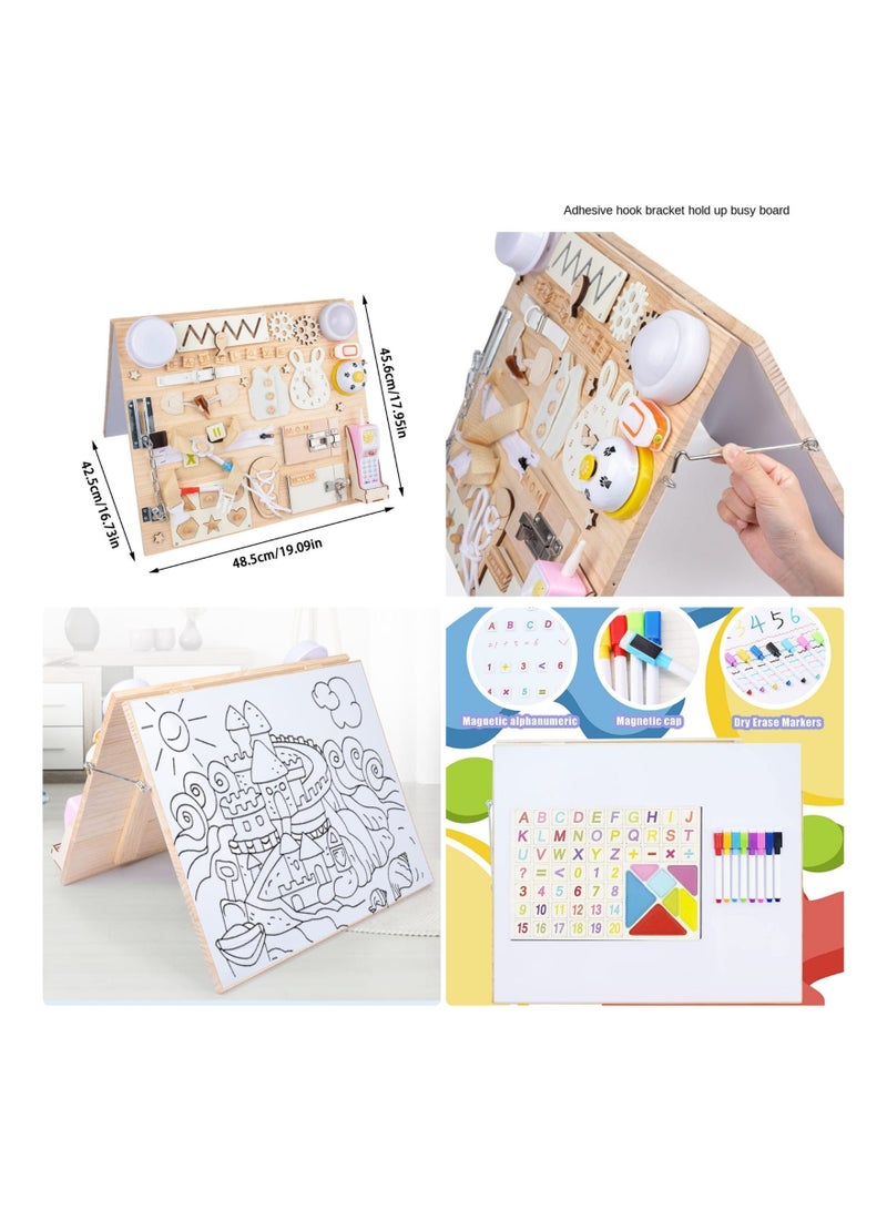 cuqup Montessori Busy Board ALL in ONE Wooden Sensory Board Bear for Toddlers Sensory Activity Boards to Learn Basic Life Skills & Fine Motor Skills Motor Activity Board for Children Aged 2-6 - Image 2