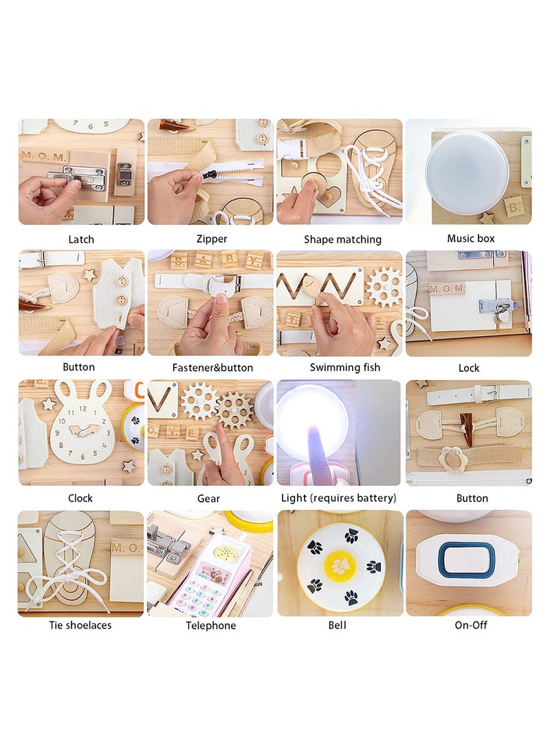 cuqup Montessori Busy Board ALL in ONE Wooden Sensory Board Bear for Toddlers Sensory Activity Boards to Learn Basic Life Skills & Fine Motor Skills Motor Activity Board for Children Aged 2-6 - Image 3