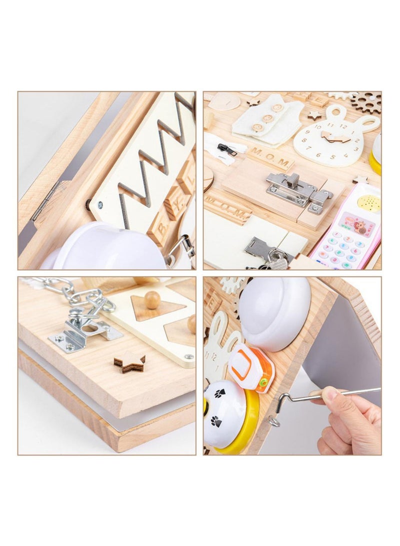 cuqup Montessori Busy Board ALL in ONE Wooden Sensory Board Bear for Toddlers Sensory Activity Boards to Learn Basic Life Skills & Fine Motor Skills Motor Activity Board for Children Aged 2-6 - Image 5