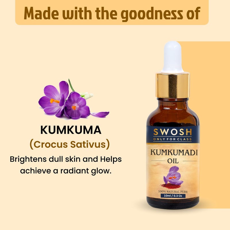 SWOSH Ayurveda Kumkumadi Tailam -Kumkumadi Face Oil With Saffron for Glowing Skin(10 ml) - 100% Vegan and Chemical Free | Helps Revive and Repair Dull and Damage Skin - Image 2