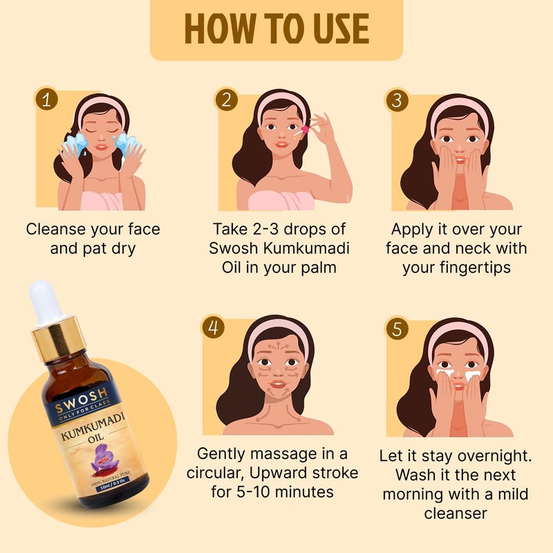 SWOSH Ayurveda Kumkumadi Tailam -Kumkumadi Face Oil With Saffron for Glowing Skin(10 ml) - 100% Vegan and Chemical Free | Helps Revive and Repair Dull and Damage Skin - Image 4
