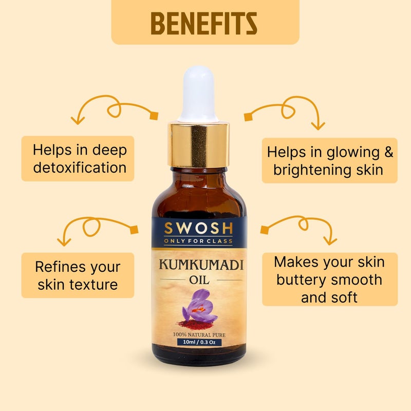 SWOSH Ayurveda Kumkumadi Tailam -Kumkumadi Face Oil With Saffron for Glowing Skin(10 ml) - 100% Vegan and Chemical Free | Helps Revive and Repair Dull and Damage Skin - Image 5