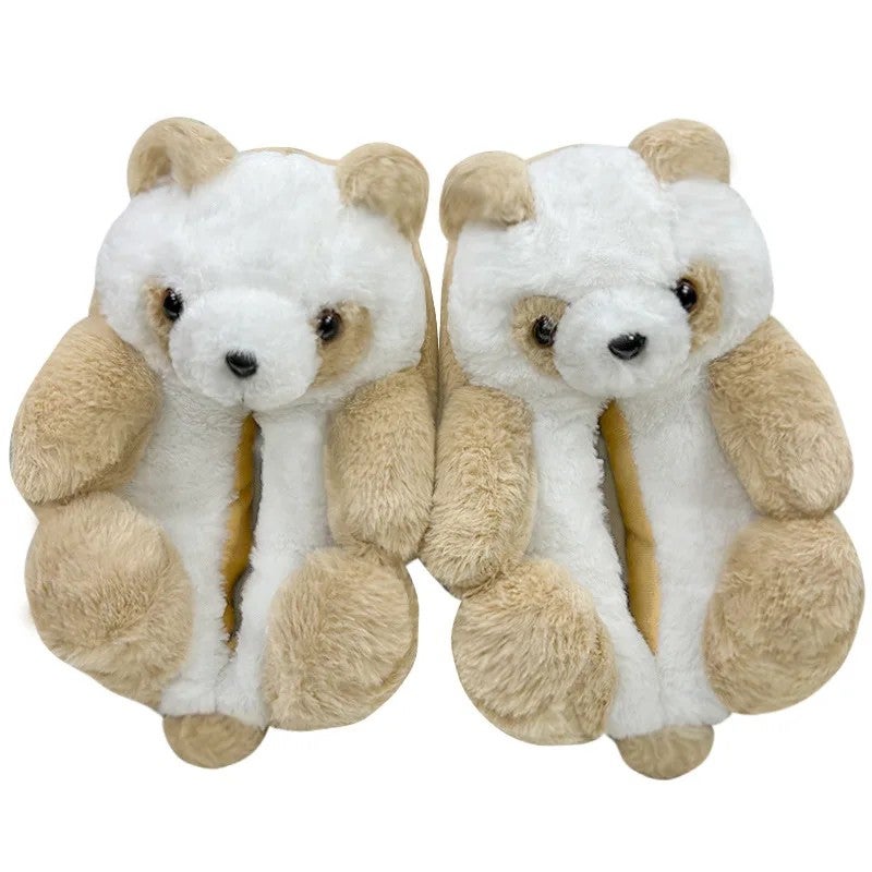 Y&D Price Fluffy Warm Kids Lady Size Teddy Bear Shape Animal Cartoon Winter Indoor Soft Slipper Shoes - Image 1