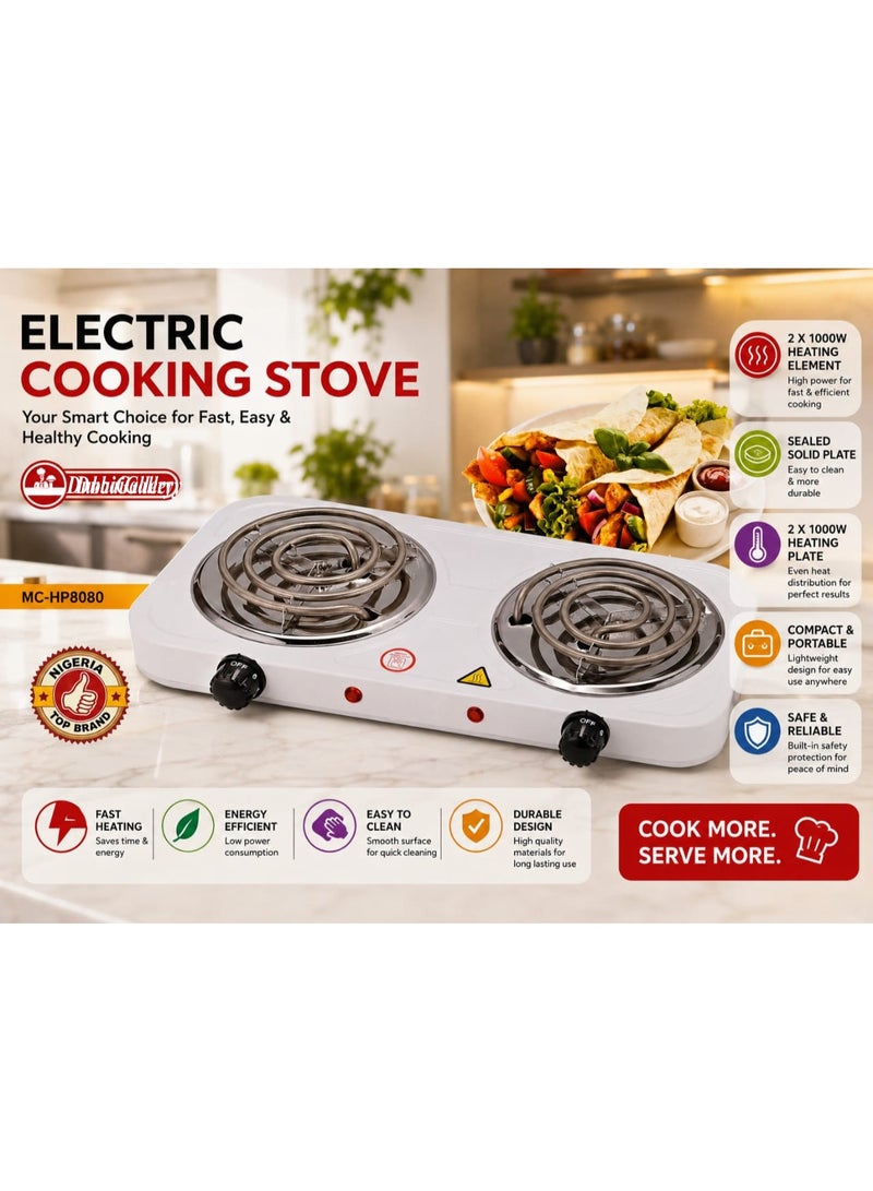 DubaiGallery Portable Electric Cooking Stove Dual Burner 2 x 1000W Hot Plate with Independent Temperature Control, Heavy Duty Heating Coils, Fast & Even Heating, Easy to Clean, Compact Kitchen Appliance for Everyday Cooking - Image 1