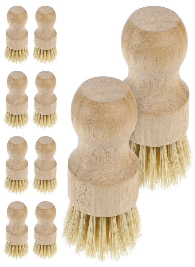 COMNICO 10 Pcs Bamboo Dish Scrub Brush Set, Mini Natural Wooden Scrubbers Set Round Dish Brush Vegetable Durable Scrubber Cleaning Kit for Cleaning Pot Pan Sink - Image 1