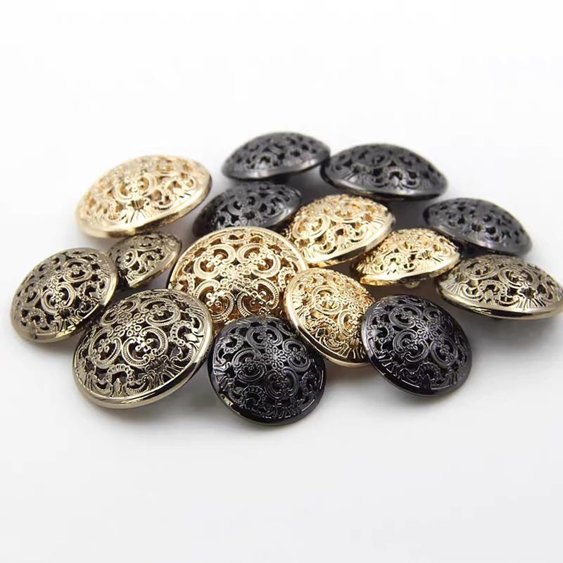 vingol 5 Pcs Hollow Metal Button Black Sliver Gold Buttons Round Decorative Button for Clothes Sewing Accessories (Antique Gold, 28mm) - Image 3