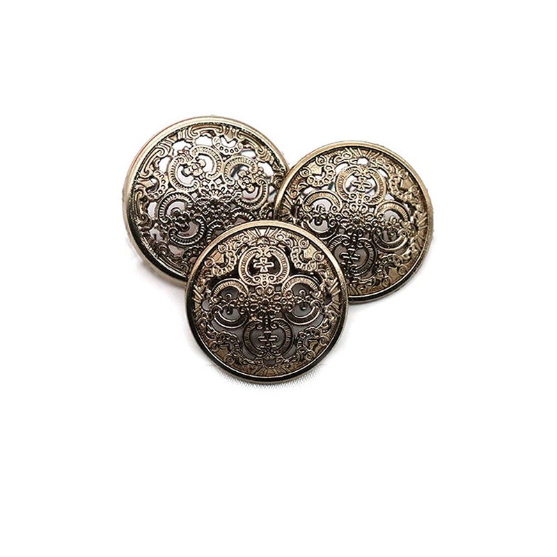 vingol 5 Pcs Hollow Metal Button Black Sliver Gold Buttons Round Decorative Button for Clothes Sewing Accessories (Antique Gold, 28mm) - Image 1