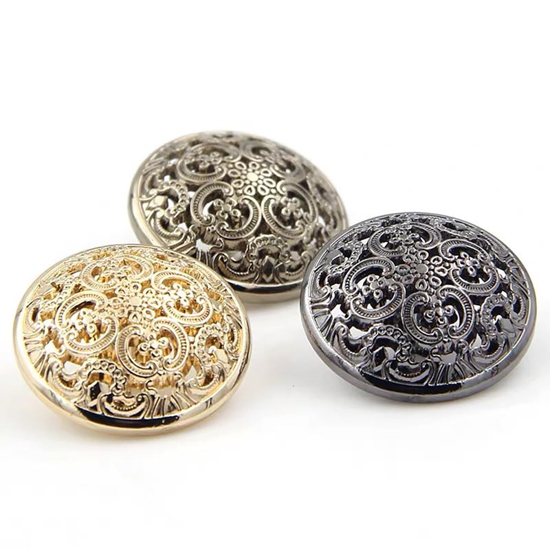 vingol 5 Pcs Hollow Metal Button Black Sliver Gold Buttons Round Decorative Button for Clothes Sewing Accessories (Antique Gold, 28mm) - Image 4