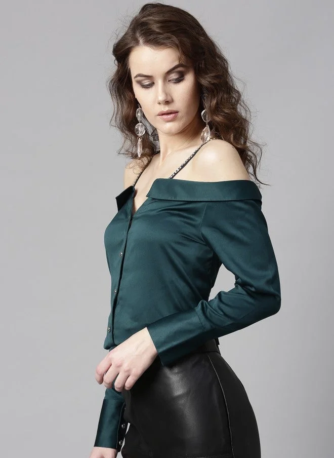 STREET 9  Green Satin Finish Bardot Top for Women for Women | Best Price UAE