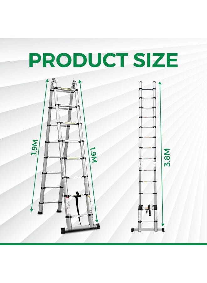3.8M Professional Double Telescopic Aluminum Ladder – Heavy-Duty Foldable Design with Dual Locking System – Ideal for Home, Industrial, and Professional Use - Image 1