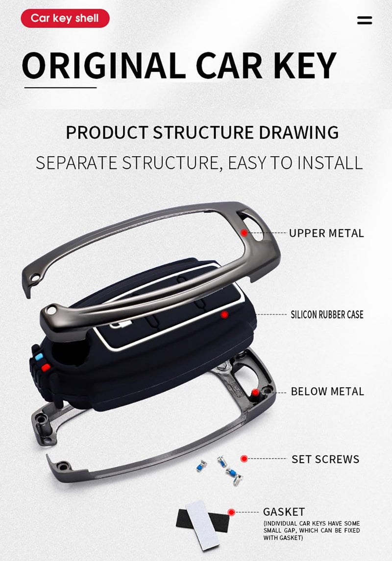 ontto 5-buttons Key Cover Fit for Nissan Altima Rogue Sentra Pathfinder Frontier Maxima Car Key Case Metal Key Protector Silicone Smart Remote Key Holder Black - Image 5