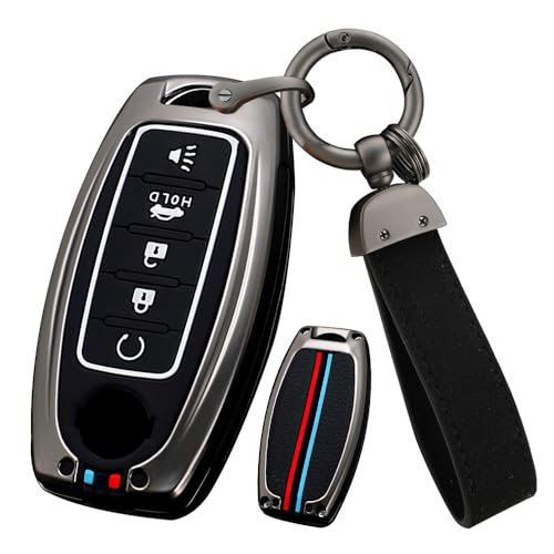 ontto 5-buttons Key Cover Fit for Nissan Altima Rogue Sentra Pathfinder Frontier Maxima Car Key Case Metal Key Protector Silicone Smart Remote Key Holder Black - Image 1
