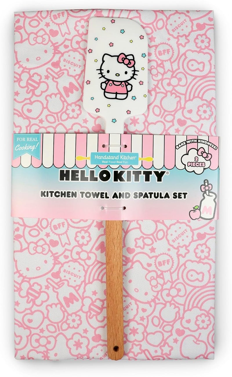 Handstand Kitchen Hello Kitty Sweet BFF Print Cotton Kitchen Towel and Spatula Set - Image 1