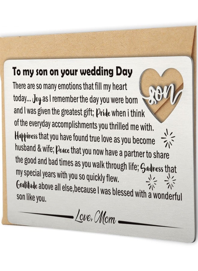 YODOCAMP Son Wedding Gifts from Mom, Engraved Wallet Card Insert for Son on His Wedding Day, Groom On Wedding Day Card Gift Ideas, Son Wallet Card from Mother - Image 1