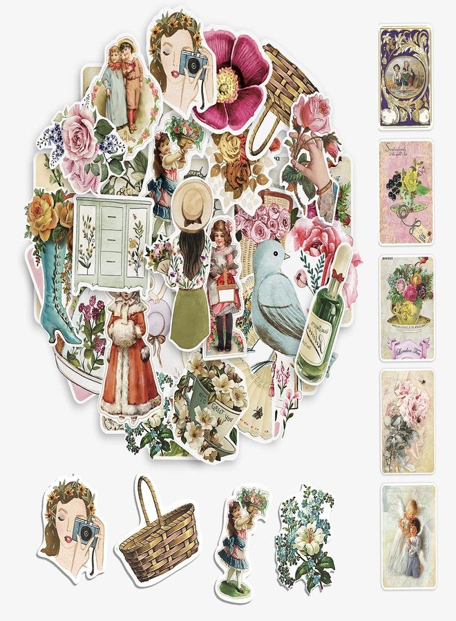 rousrie Vinyl Self-Adhesive Stickers for Journal (Pack of 60), Vintage Theme Non Duplicate Sticker for Scrapbook, Journalling, Aesthetic Journaling Kit for Art and Craft Decor - Image 1